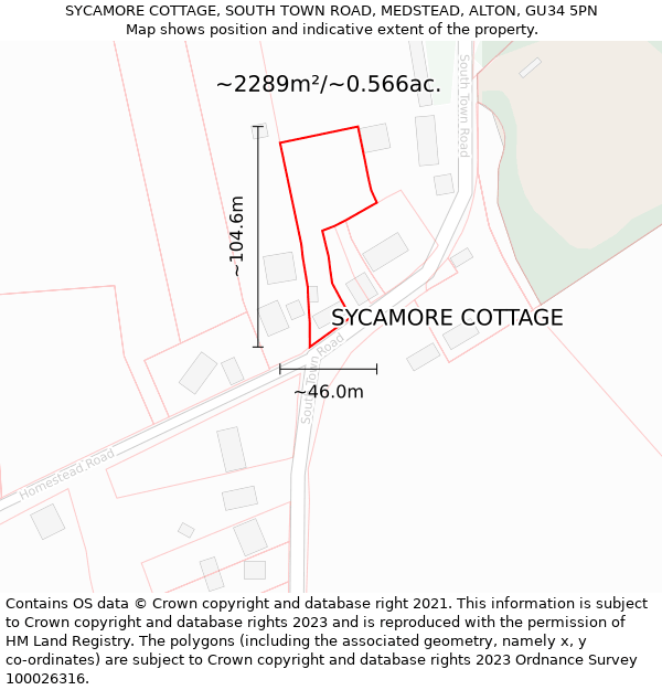 SYCAMORE COTTAGE, SOUTH TOWN ROAD, MEDSTEAD, ALTON, GU34 5PN: Plot and title map