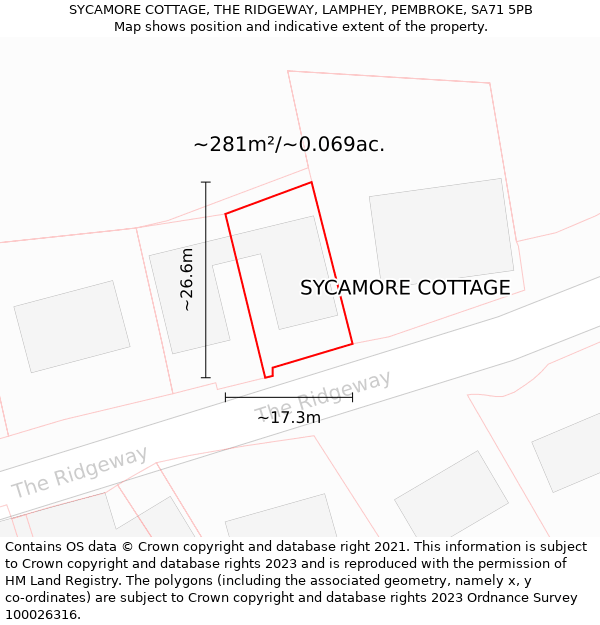 SYCAMORE COTTAGE, THE RIDGEWAY, LAMPHEY, PEMBROKE, SA71 5PB: Plot and title map