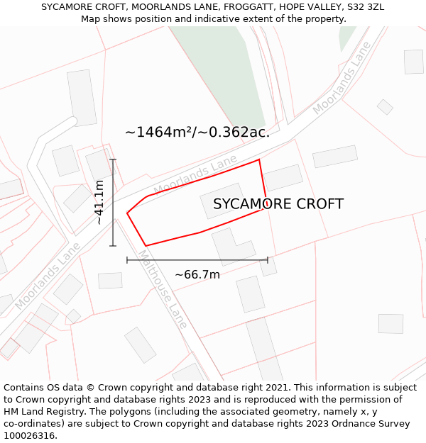 SYCAMORE CROFT, MOORLANDS LANE, FROGGATT, HOPE VALLEY, S32 3ZL: Plot and title map
