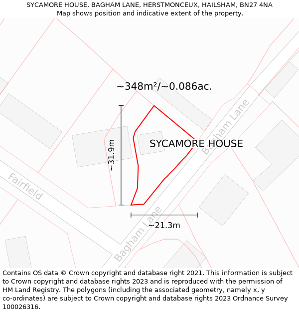 SYCAMORE HOUSE, BAGHAM LANE, HERSTMONCEUX, HAILSHAM, BN27 4NA: Plot and title map