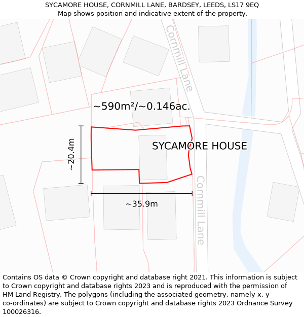 SYCAMORE HOUSE, CORNMILL LANE, BARDSEY, LEEDS, LS17 9EQ: Plot and title map