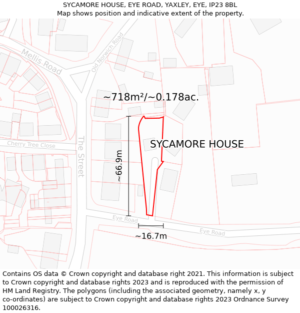 SYCAMORE HOUSE, EYE ROAD, YAXLEY, EYE, IP23 8BL: Plot and title map