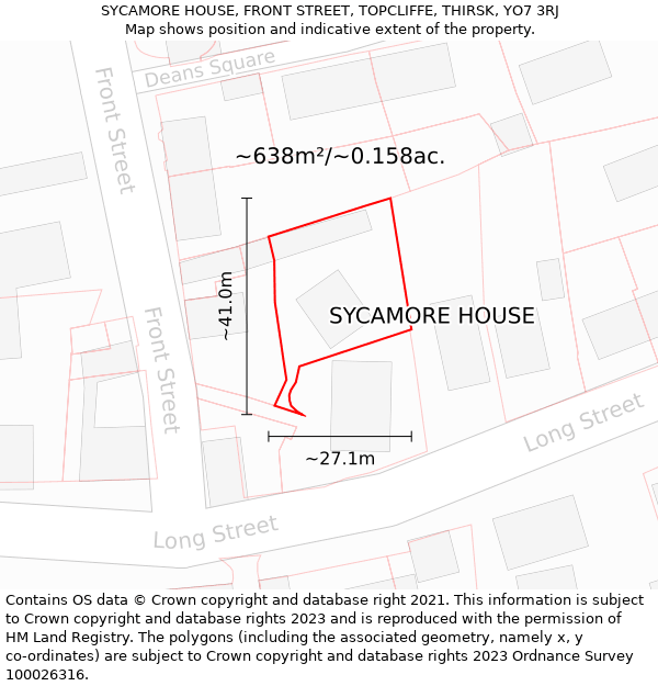 SYCAMORE HOUSE, FRONT STREET, TOPCLIFFE, THIRSK, YO7 3RJ: Plot and title map