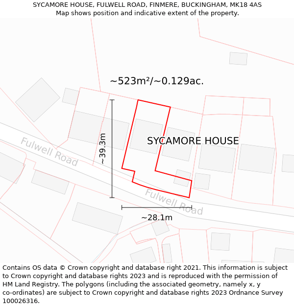 SYCAMORE HOUSE, FULWELL ROAD, FINMERE, BUCKINGHAM, MK18 4AS: Plot and title map