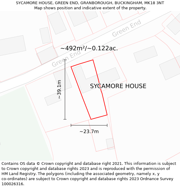 SYCAMORE HOUSE, GREEN END, GRANBOROUGH, BUCKINGHAM, MK18 3NT: Plot and title map