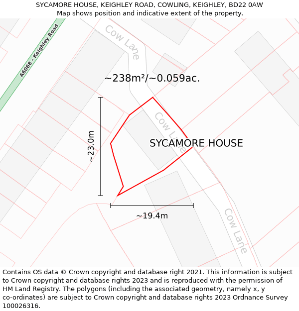 SYCAMORE HOUSE, KEIGHLEY ROAD, COWLING, KEIGHLEY, BD22 0AW: Plot and title map