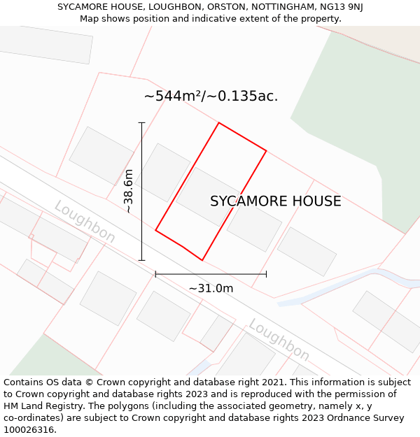 SYCAMORE HOUSE, LOUGHBON, ORSTON, NOTTINGHAM, NG13 9NJ: Plot and title map