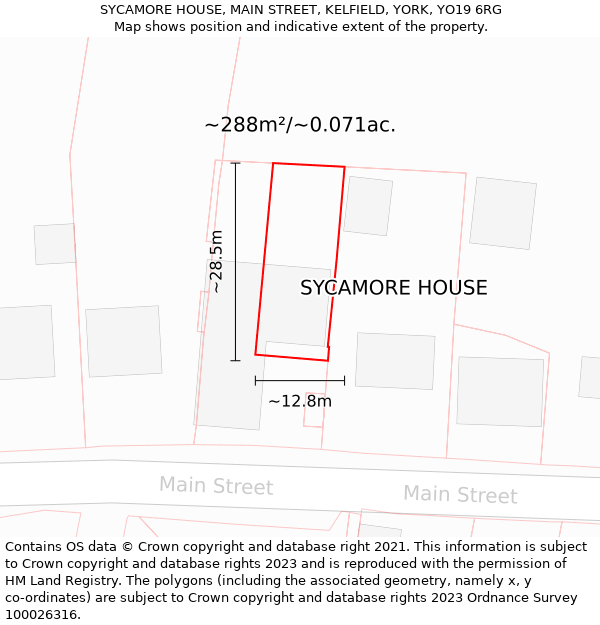 SYCAMORE HOUSE, MAIN STREET, KELFIELD, YORK, YO19 6RG: Plot and title map