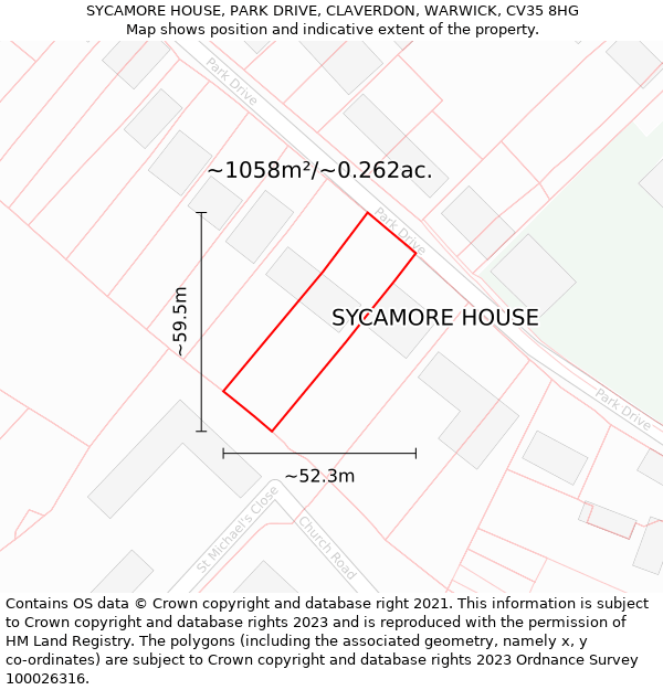 SYCAMORE HOUSE, PARK DRIVE, CLAVERDON, WARWICK, CV35 8HG: Plot and title map