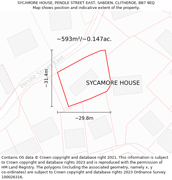 SYCAMORE HOUSE, PENDLE STREET EAST, SABDEN, CLITHEROE, BB7 9EQ: Plot and title map
