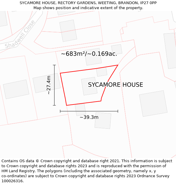 SYCAMORE HOUSE, RECTORY GARDENS, WEETING, BRANDON, IP27 0PP: Plot and title map