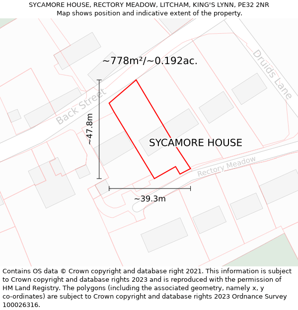 SYCAMORE HOUSE, RECTORY MEADOW, LITCHAM, KING'S LYNN, PE32 2NR: Plot and title map