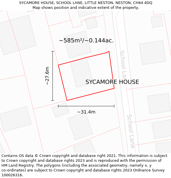 SYCAMORE HOUSE, SCHOOL LANE, LITTLE NESTON, NESTON, CH64 4DQ: Plot and title map