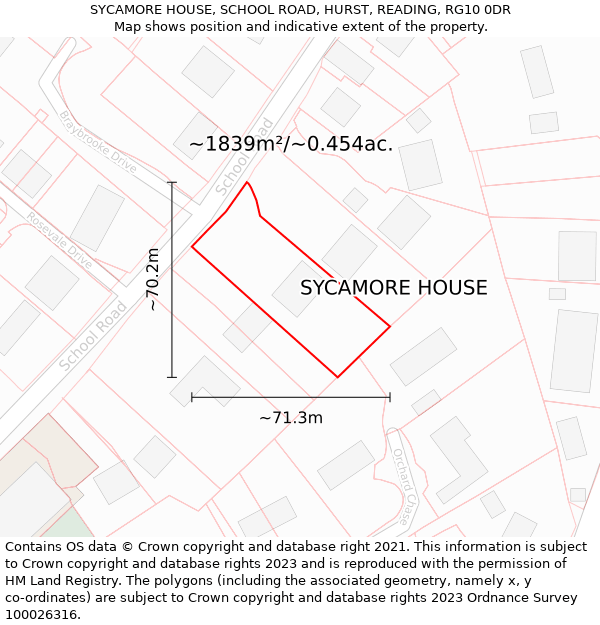 SYCAMORE HOUSE, SCHOOL ROAD, HURST, READING, RG10 0DR: Plot and title map