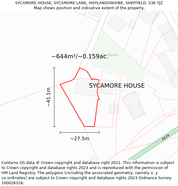 SYCAMORE HOUSE, SYCAMORE LANE, HOYLANDSWAINE, SHEFFIELD, S36 7JZ: Plot and title map