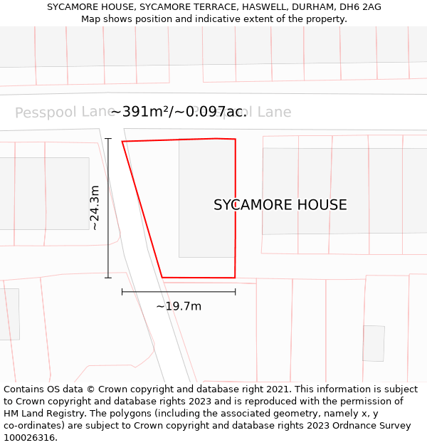 SYCAMORE HOUSE, SYCAMORE TERRACE, HASWELL, DURHAM, DH6 2AG: Plot and title map