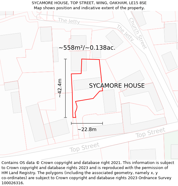 SYCAMORE HOUSE, TOP STREET, WING, OAKHAM, LE15 8SE: Plot and title map