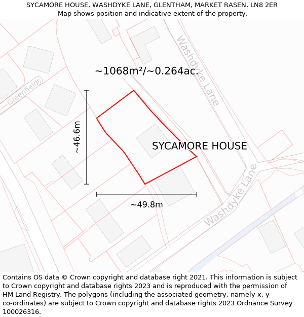 SYCAMORE HOUSE, WASHDYKE LANE, GLENTHAM, MARKET RASEN, LN8 2ER: Plot and title map