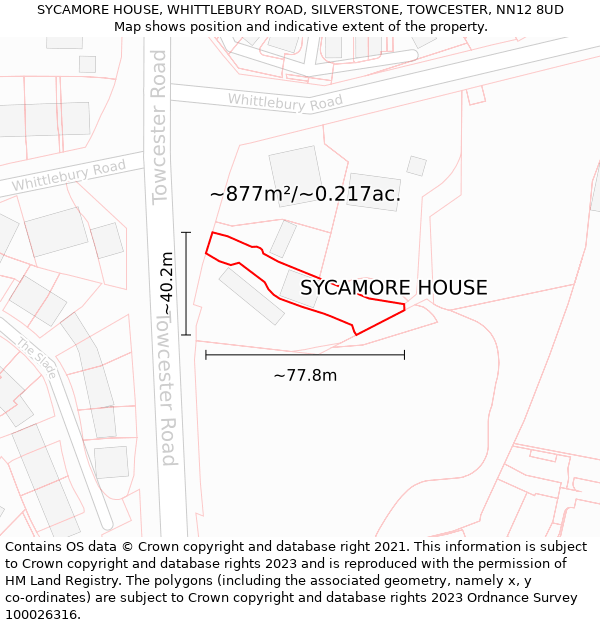 SYCAMORE HOUSE, WHITTLEBURY ROAD, SILVERSTONE, TOWCESTER, NN12 8UD: Plot and title map