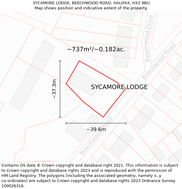 SYCAMORE LODGE, BEECHWOOD ROAD, HALIFAX, HX2 9BU: Plot and title map