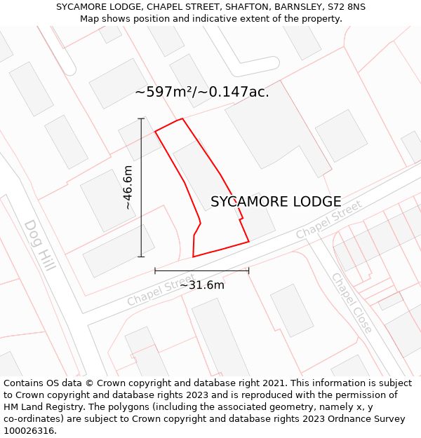 SYCAMORE LODGE, CHAPEL STREET, SHAFTON, BARNSLEY, S72 8NS: Plot and title map