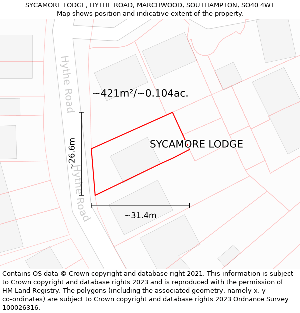 SYCAMORE LODGE, HYTHE ROAD, MARCHWOOD, SOUTHAMPTON, SO40 4WT: Plot and title map