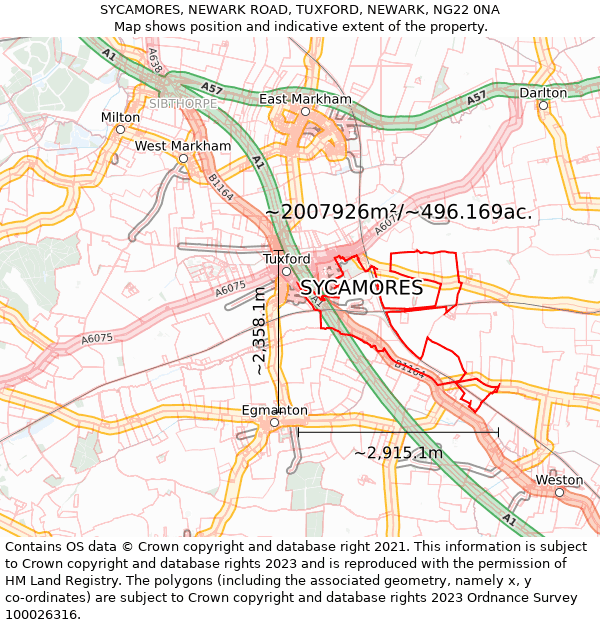 SYCAMORES, NEWARK ROAD, TUXFORD, NEWARK, NG22 0NA: Plot and title map