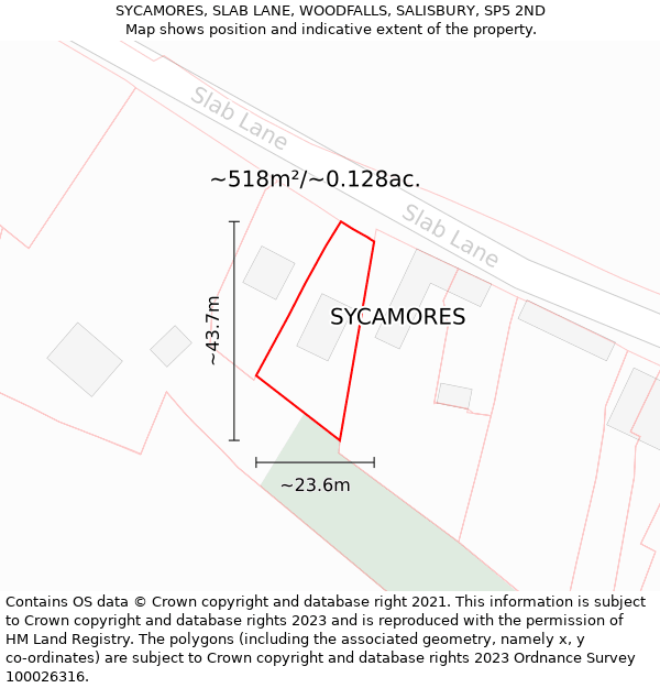SYCAMORES, SLAB LANE, WOODFALLS, SALISBURY, SP5 2ND: Plot and title map