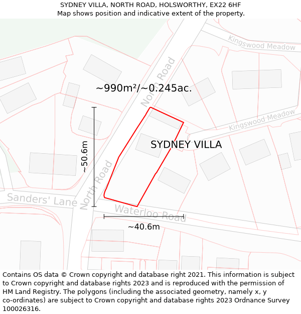 SYDNEY VILLA, NORTH ROAD, HOLSWORTHY, EX22 6HF: Plot and title map