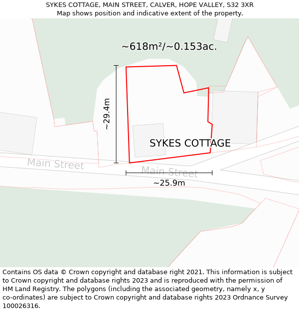 SYKES COTTAGE, MAIN STREET, CALVER, HOPE VALLEY, S32 3XR: Plot and title map