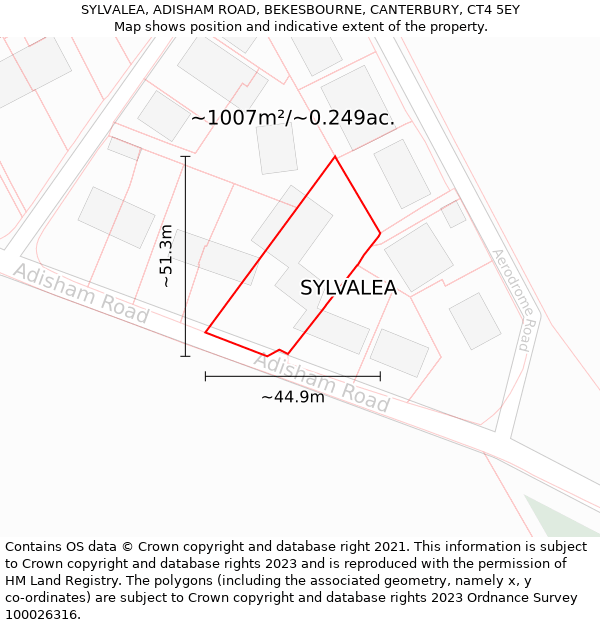 SYLVALEA, ADISHAM ROAD, BEKESBOURNE, CANTERBURY, CT4 5EY: Plot and title map