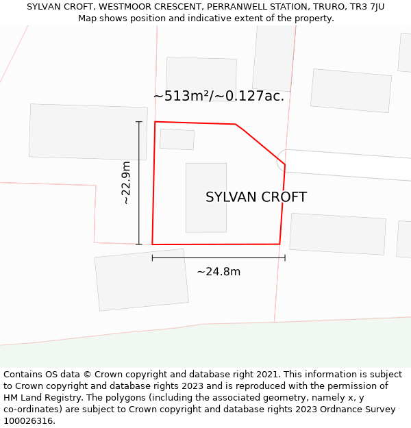 SYLVAN CROFT, WESTMOOR CRESCENT, PERRANWELL STATION, TRURO, TR3 7JU: Plot and title map