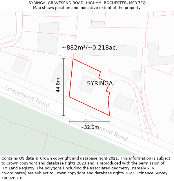 SYRINGA, GRAVESEND ROAD, HIGHAM, ROCHESTER, ME3 7EQ: Plot and title map
