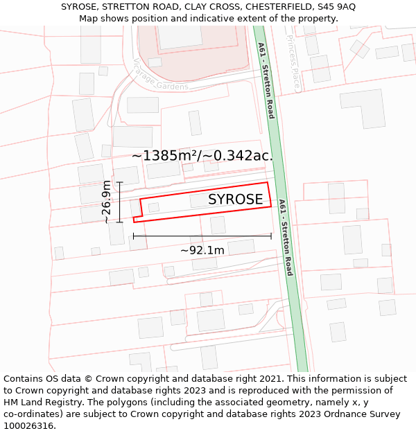 SYROSE, STRETTON ROAD, CLAY CROSS, CHESTERFIELD, S45 9AQ: Plot and title map