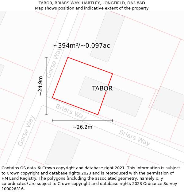 TABOR, BRIARS WAY, HARTLEY, LONGFIELD, DA3 8AD: Plot and title map