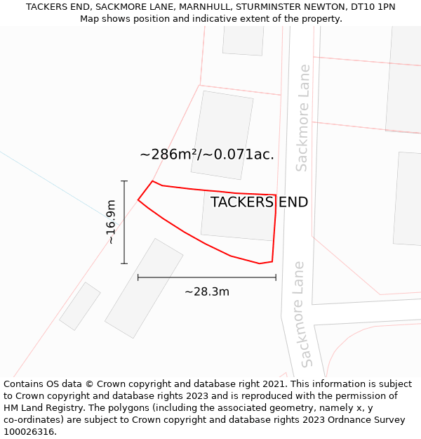 TACKERS END, SACKMORE LANE, MARNHULL, STURMINSTER NEWTON, DT10 1PN: Plot and title map
