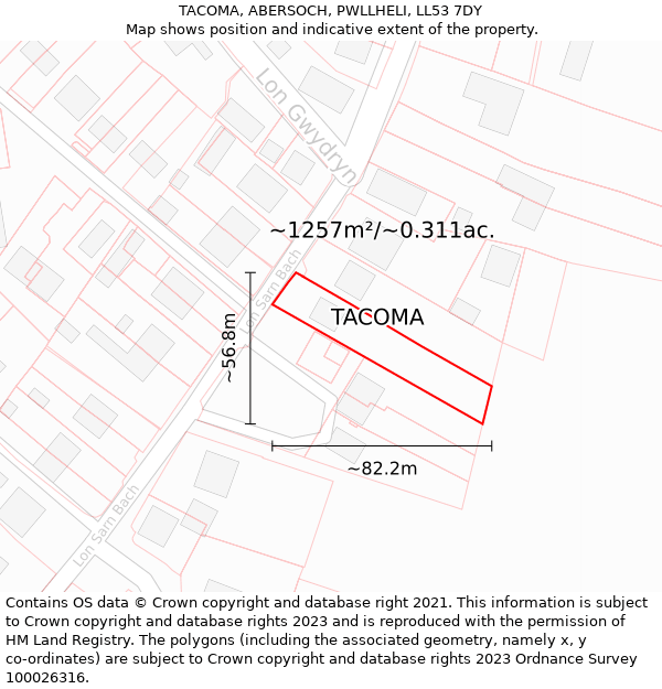 TACOMA, ABERSOCH, PWLLHELI, LL53 7DY: Plot and title map