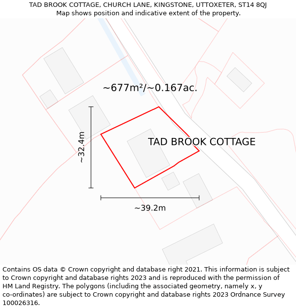 TAD BROOK COTTAGE, CHURCH LANE, KINGSTONE, UTTOXETER, ST14 8QJ: Plot and title map