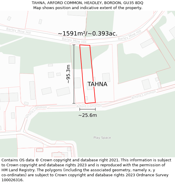 TAHNA, ARFORD COMMON, HEADLEY, BORDON, GU35 8DQ: Plot and title map