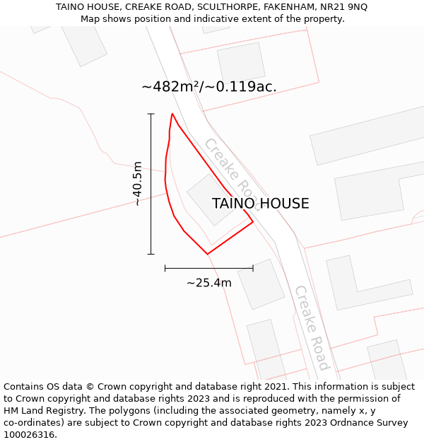 TAINO HOUSE, CREAKE ROAD, SCULTHORPE, FAKENHAM, NR21 9NQ: Plot and title map