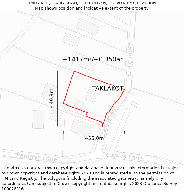 TAKLAKOT, CRAIG ROAD, OLD COLWYN, COLWYN BAY, LL29 9HN: Plot and title map