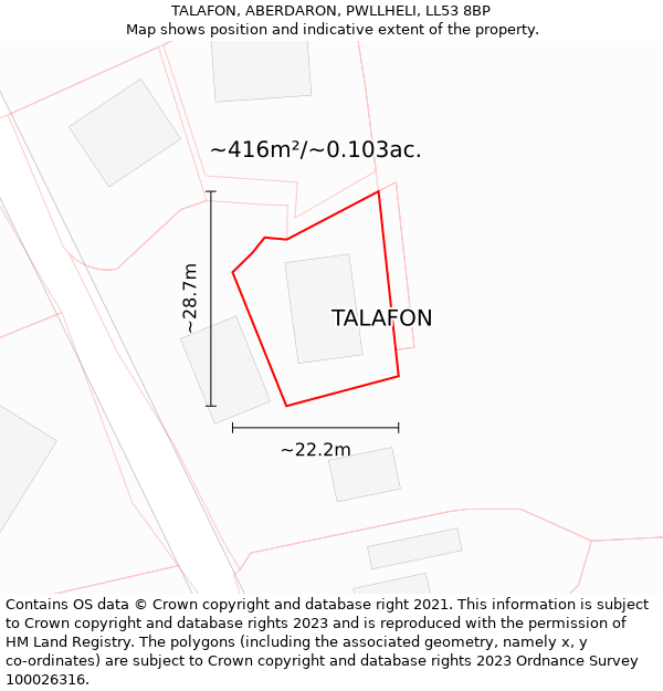 TALAFON, ABERDARON, PWLLHELI, LL53 8BP: Plot and title map