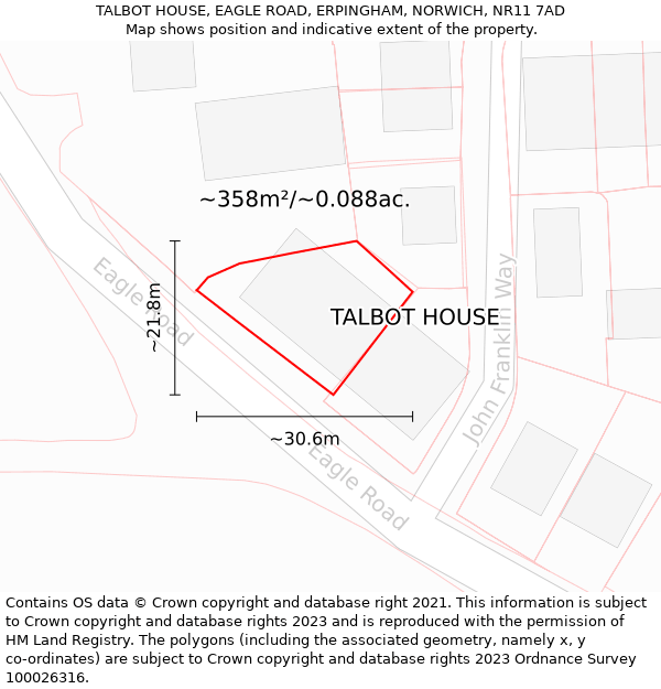 TALBOT HOUSE, EAGLE ROAD, ERPINGHAM, NORWICH, NR11 7AD: Plot and title map