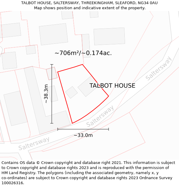 TALBOT HOUSE, SALTERSWAY, THREEKINGHAM, SLEAFORD, NG34 0AU: Plot and title map