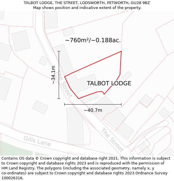 TALBOT LODGE, THE STREET, LODSWORTH, PETWORTH, GU28 9BZ: Plot and title map