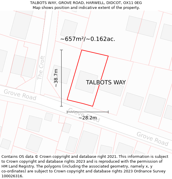 TALBOTS WAY, GROVE ROAD, HARWELL, DIDCOT, OX11 0EG: Plot and title map