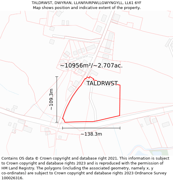 TALDRWST, DWYRAN, LLANFAIRPWLLGWYNGYLL, LL61 6YF: Plot and title map