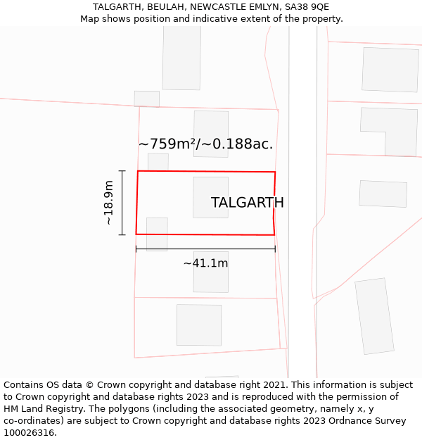 TALGARTH, BEULAH, NEWCASTLE EMLYN, SA38 9QE: Plot and title map