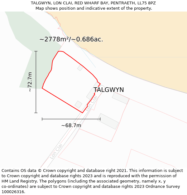 TALGWYN, LON CLAI, RED WHARF BAY, PENTRAETH, LL75 8PZ: Plot and title map