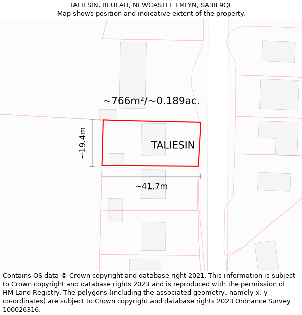 TALIESIN, BEULAH, NEWCASTLE EMLYN, SA38 9QE: Plot and title map